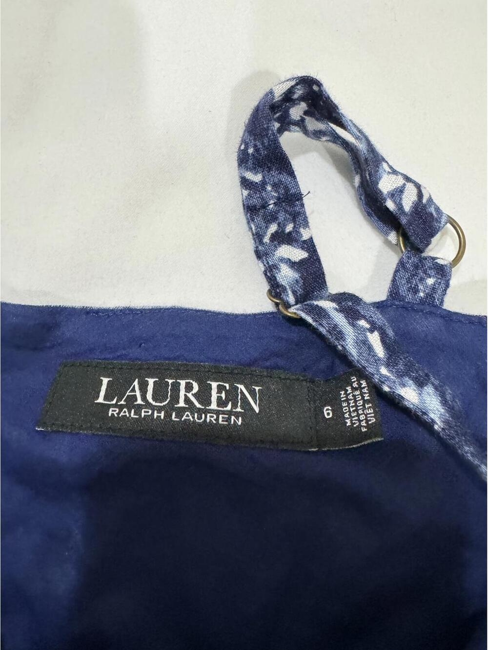 Lauren Ralph Lauren Blue Patchwork Boho Euro Summer Linen Midi Dress- Size 6 - Picture 6 of 9